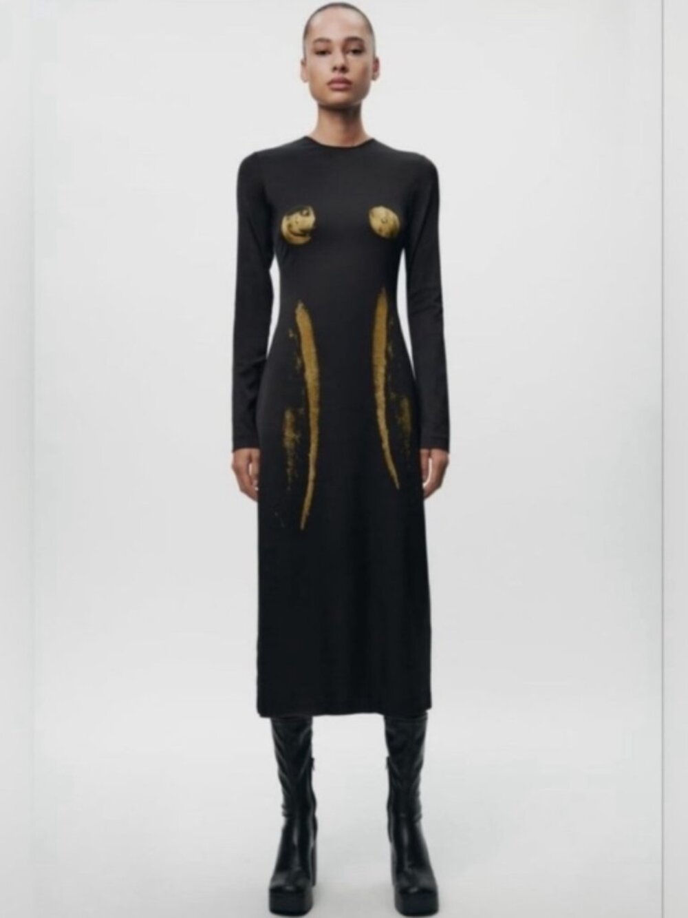 Zara FW23 Silhouette Andy Warhol Silkscreen Art Print Black Dress Size Large